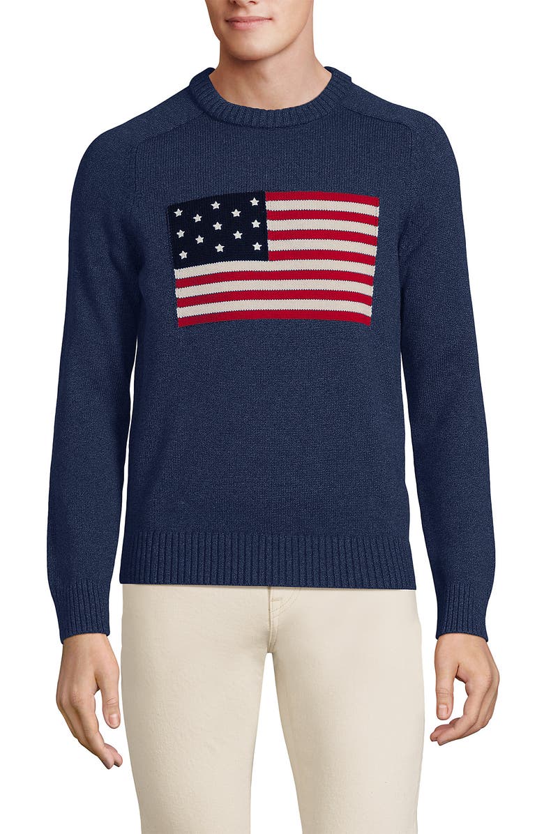 Lands' End Classic Cotton Drifter Signal Flags Crew Neck Sweater, Main, color, Midnight Sky Heather Flag
