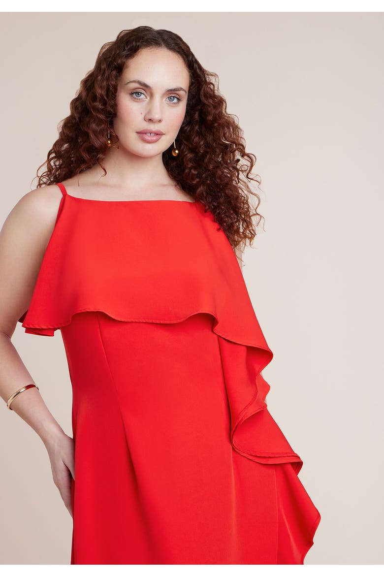 Cascading Ruffle Midi Dress, Alternate, color, VIVID RED