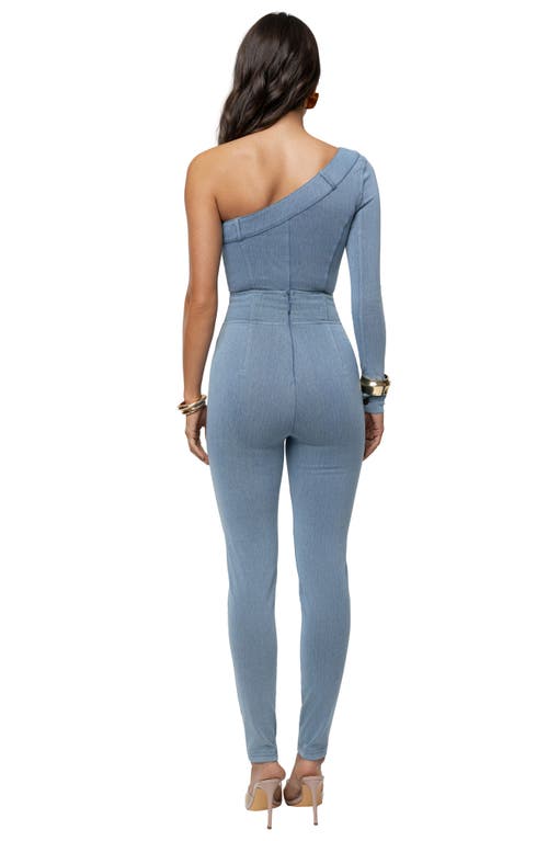 Jluxlabel Button Me Up One-shoulder Bodysuit In Blue