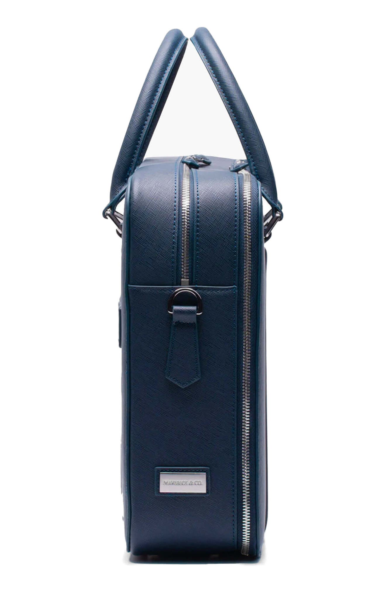 Manhattan Double Zip Leather Briefcase, Alternate, color, NAVY