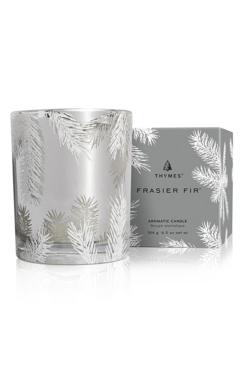 Thymes Frasier Fir Statement Poured Candle, Main, color, Silver