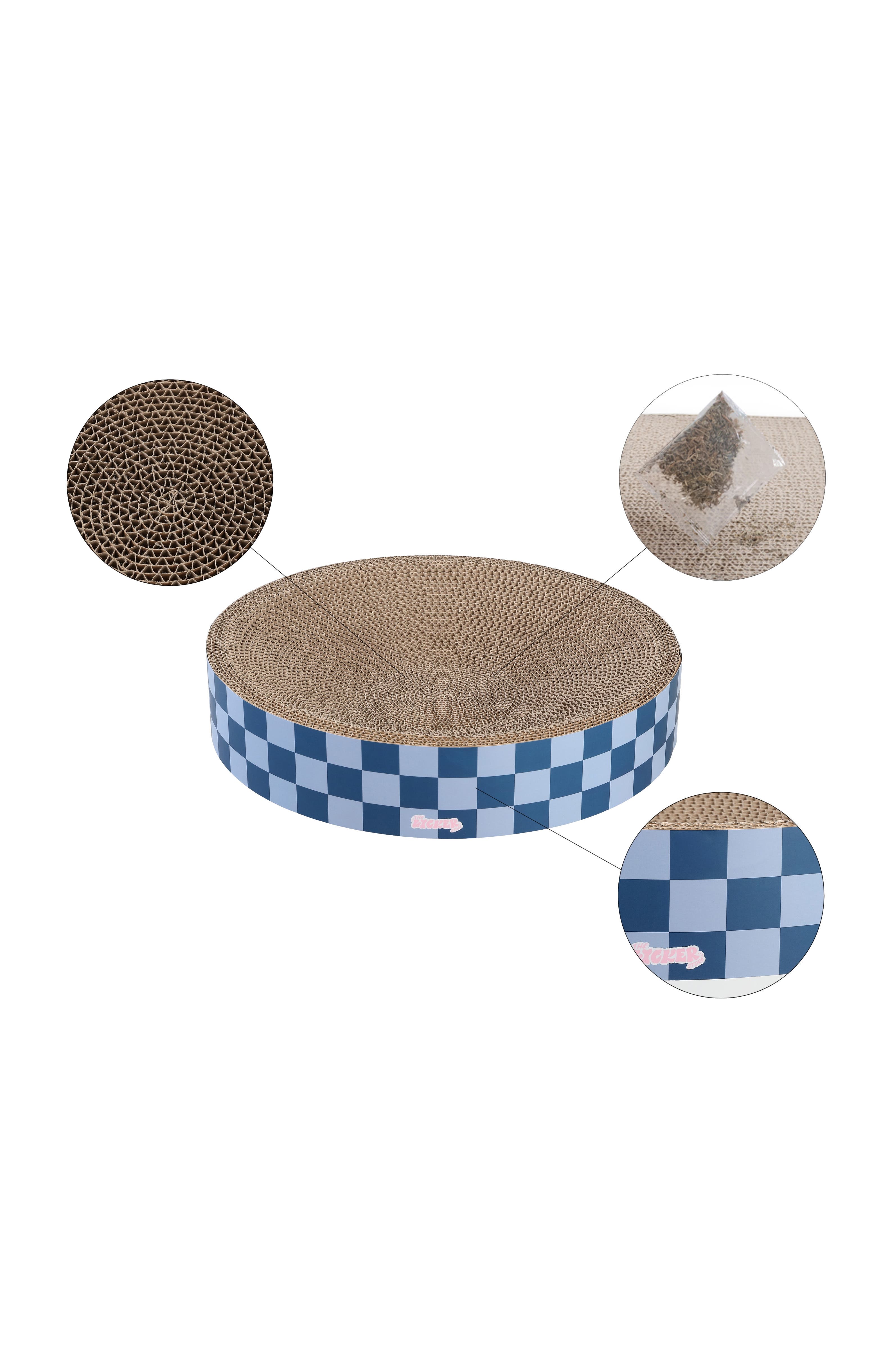 The Licker Store Nelson 20.13" Modern Cardboard Round Bowl Cat Scratcher with Catnip - Navy/Blue