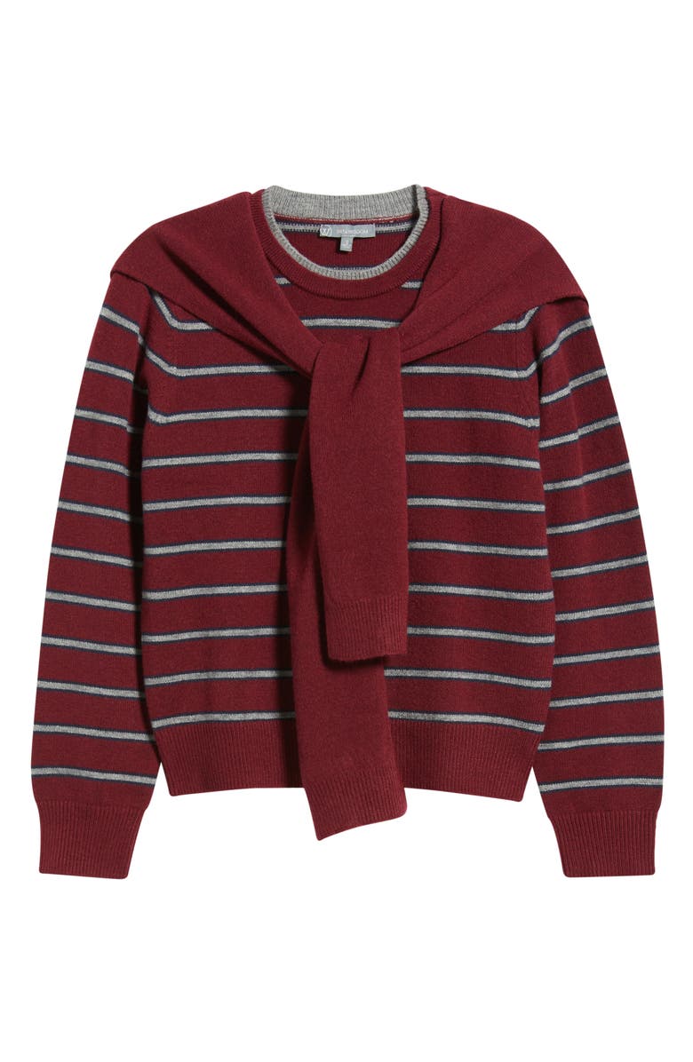 Wit & Wisdom Twofer Tie Sleeve Sweater, Alternate, color, Wine/ Grey Multi