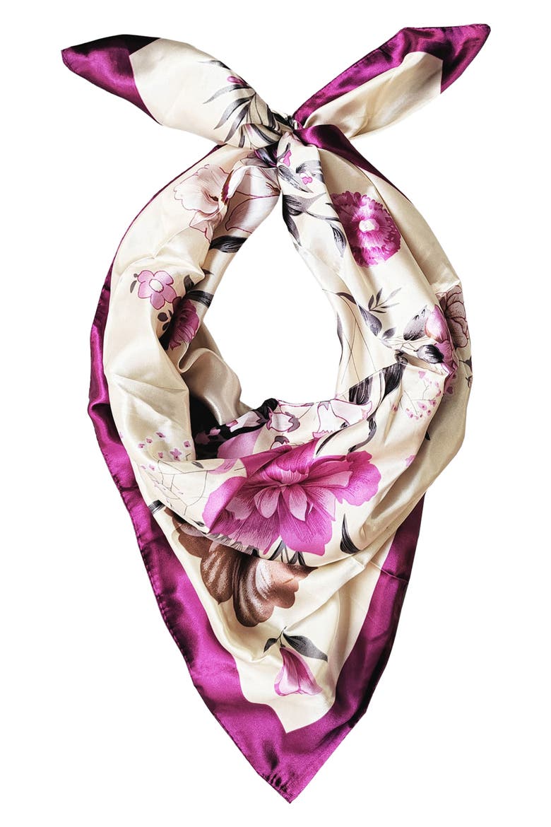 Floral Print Square Scarf, Alternate, color, PURPLE