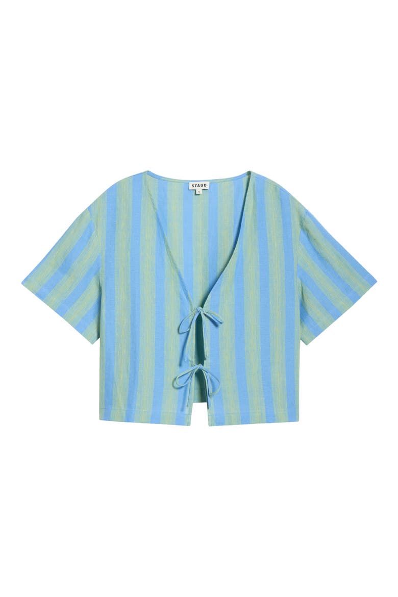 Ava Stripe Tie Front Linen Top, Alternate, color, SEAPORT