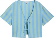 STAUD Ava Stripe Tie Front Linen Top