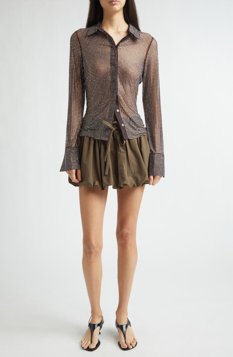 MONSE Crystal Embellished Button-Up Shirt, Alternate, color, Teak/ Silver