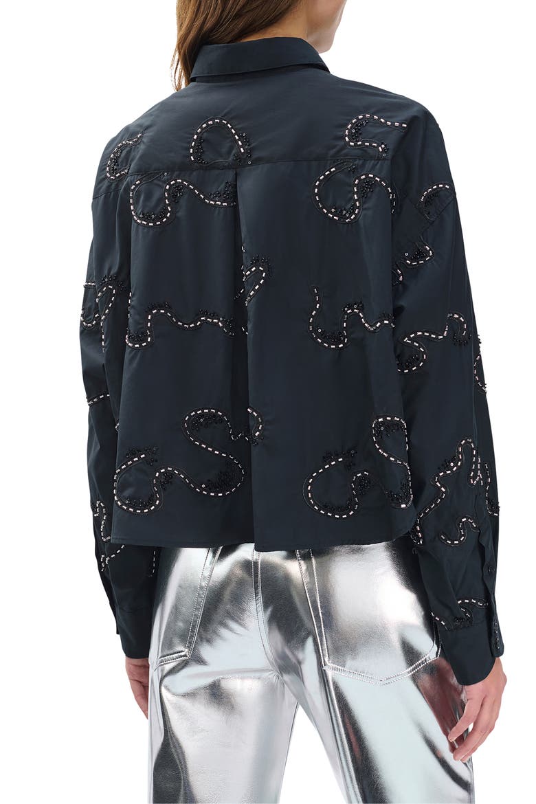 Beatrice Beaded Embroidered Button-Up Shirt, Alternate, color, BLACK EMBROIDERED