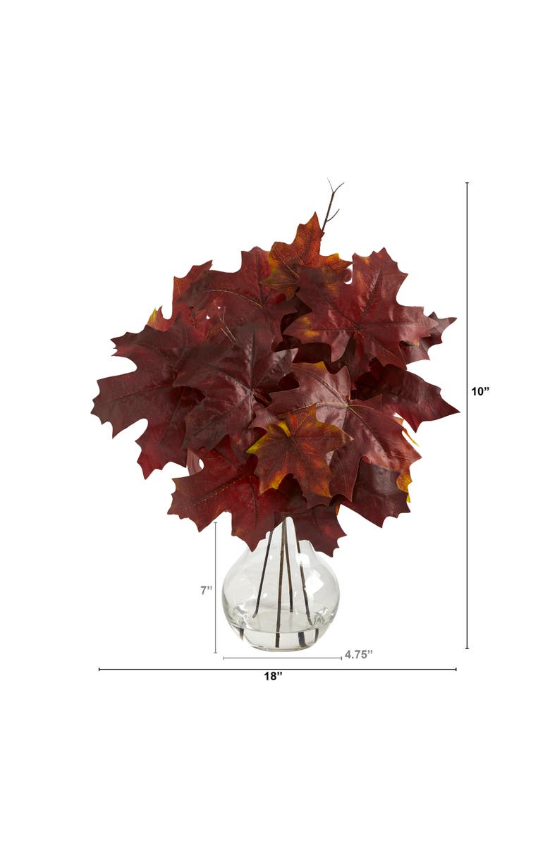 NEARLY NATURAL 18-in Autumn Maple Leaf Artificial Plant in Glass Planter, Alternate, color, Burgundy