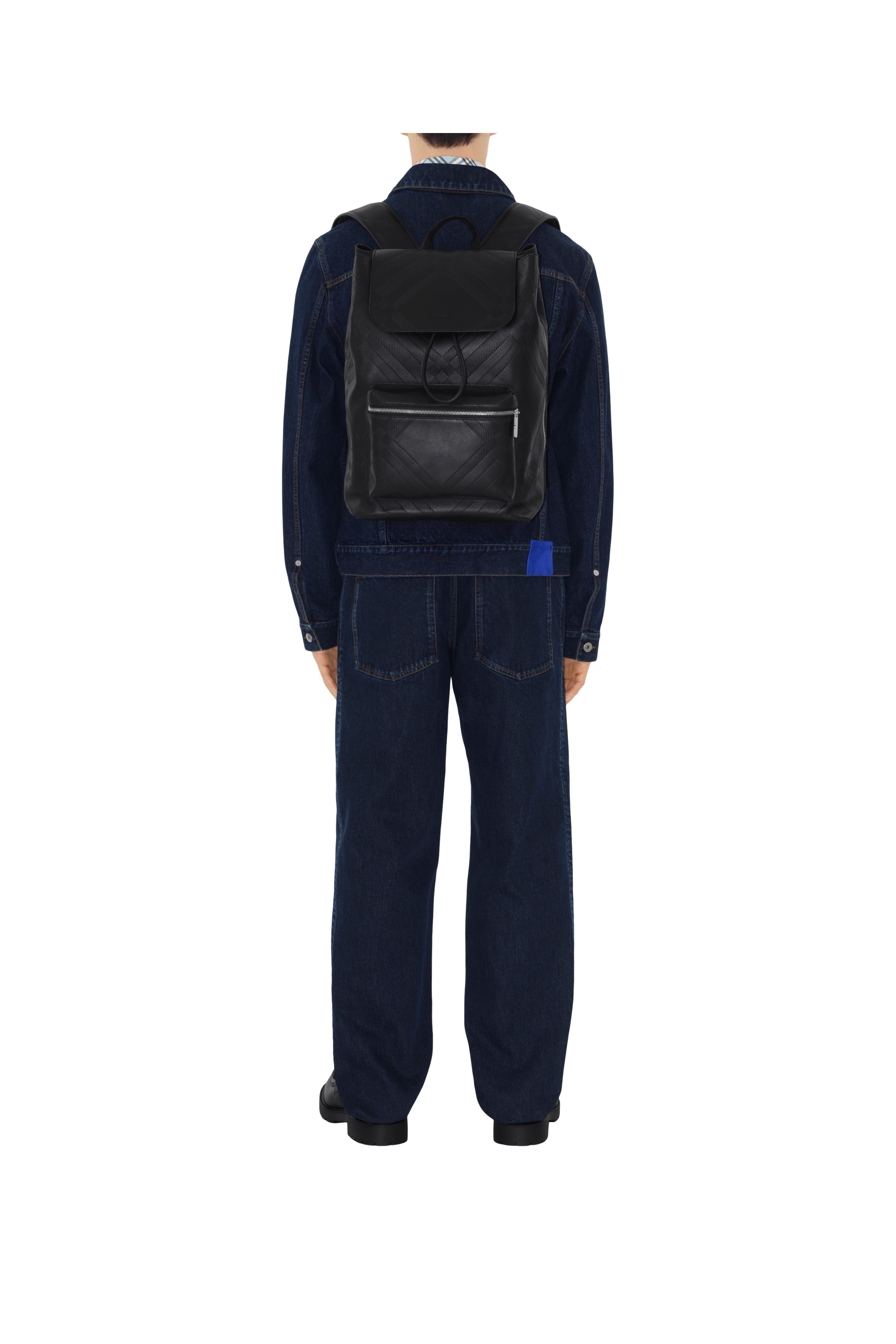 Burberry Embossed Check Backpack, Alternate, color, Black