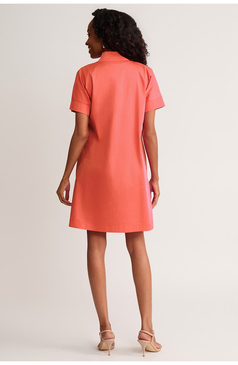 Ming Wang Relaxed A-Line Floral Printed Stretch Cotton Dress, Alternate, color, Sunkist Coral/White
