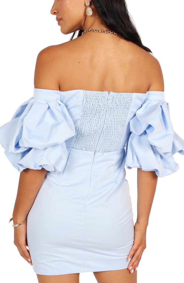 Petal & Pup Fern Off the Shoulder Puff Sleeve Minidress, Alternate, color, Icy Blue