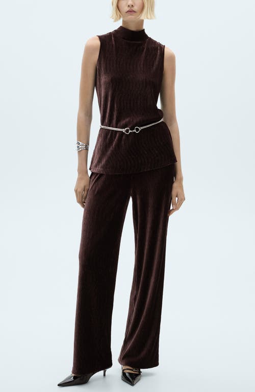 Mango Velvet Straight Leg Pants In Burgundy