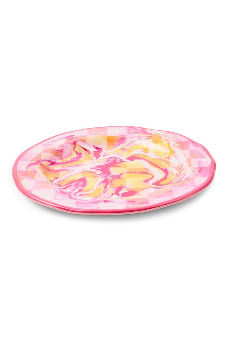 Set of 4 Pink Marble Check Melamine Salad Plates, Alternate, color, PINK