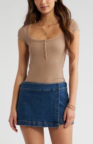 BP. Square Neck Stretch Knit Henley T-Shirt