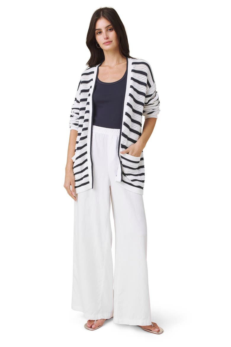 Beckham Stripe Open Cardigan, Alternate, color, WHITE/ NAVY
