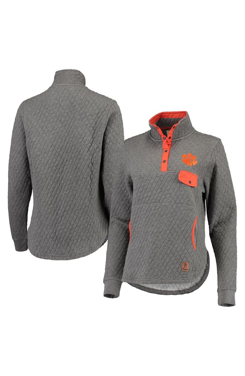 PRESSBOX Women's Pressbox Heathered Gray/Orange Clemson Tigers Magnum Quilted Quarter-Snap Pullover Jacket, Main, color, 