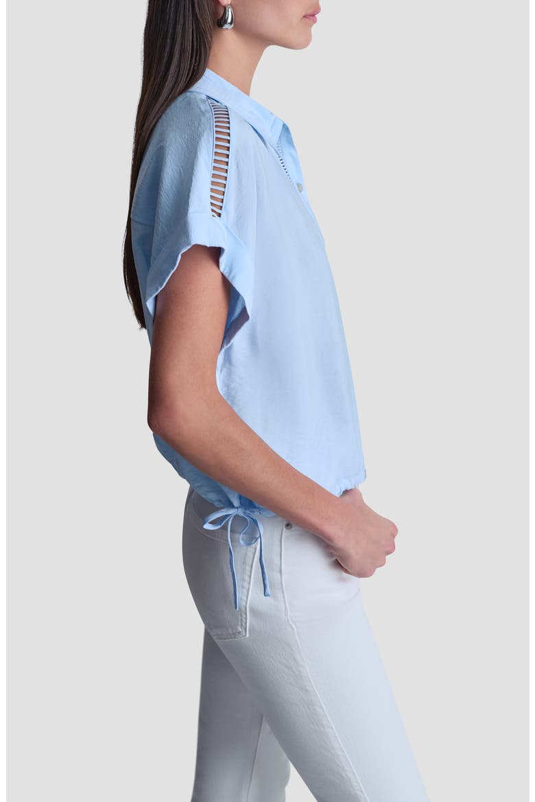 Ladder Lace Detail Short Sleeve Button-Up Shirt, Alternate, color, LIGHT BLUE