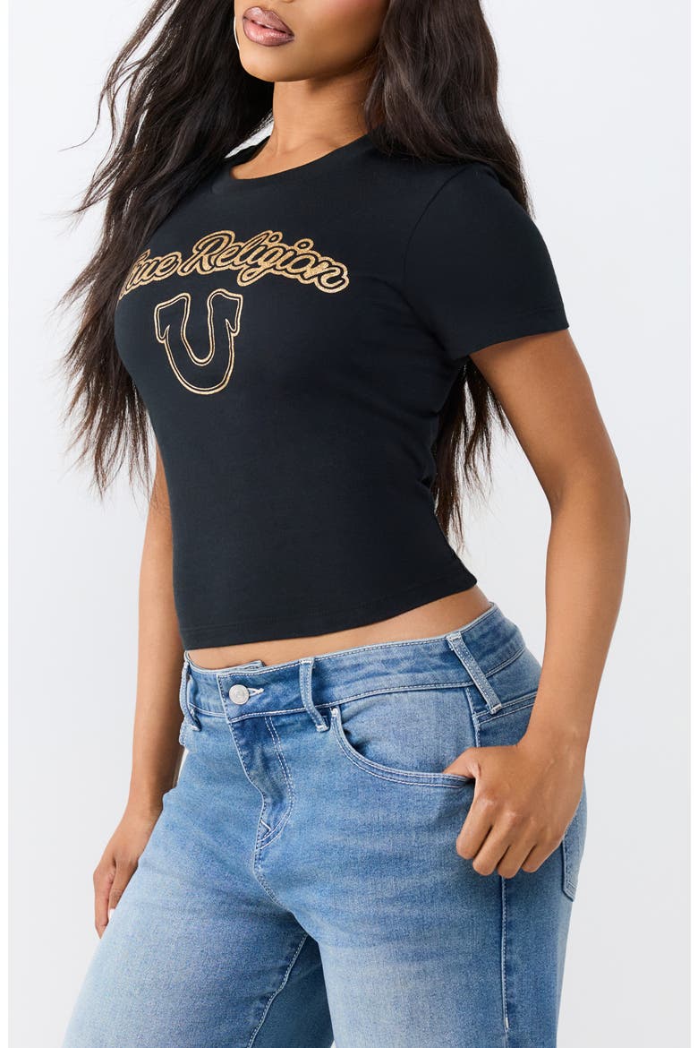 Glitter Horseshoe Relaxed Baby Tee, Alternate, color, JET BLACK