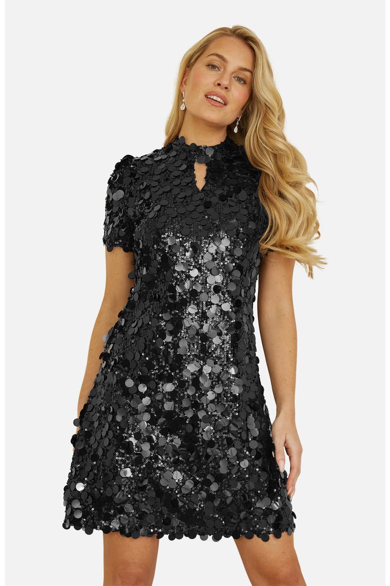 Sequin Keyhole Neck Tunic Dress, Alternate, color, Black