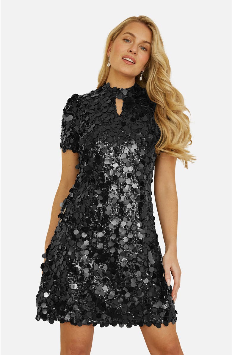 Yumi Sequin Keyhole Neck Tunic Dress, Alternate, color, Black