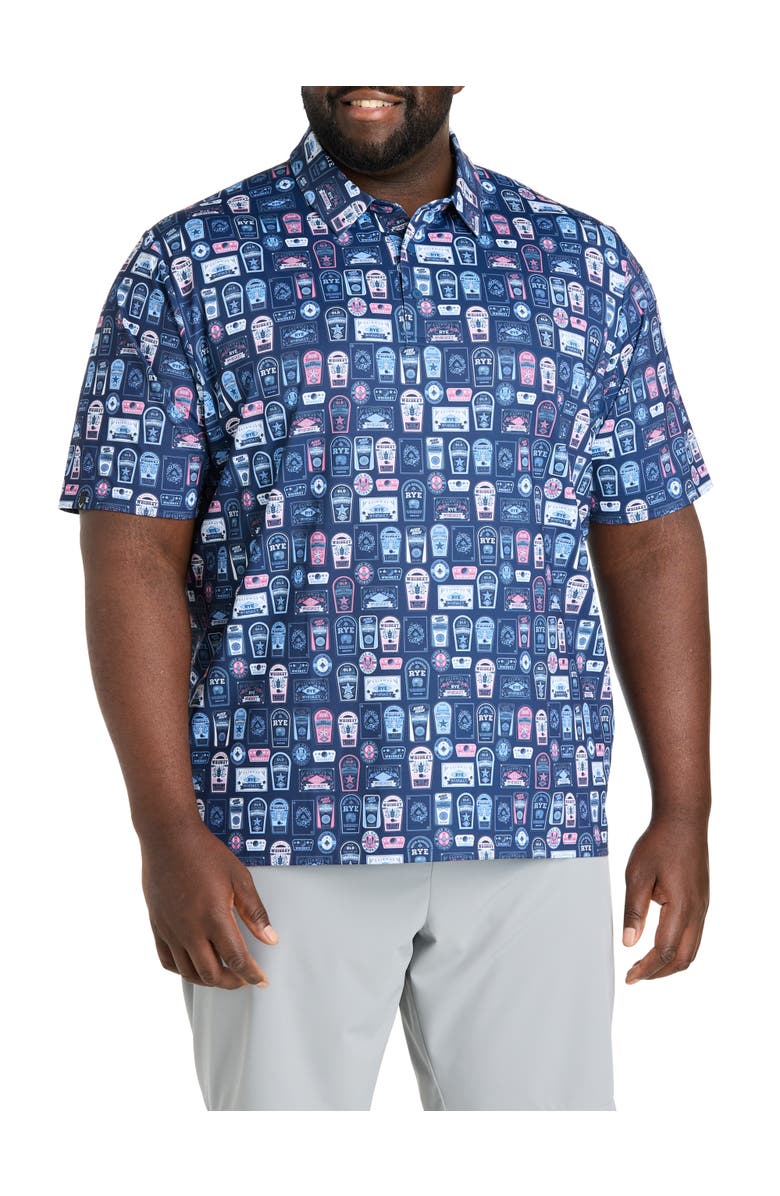 Callaway Big & Tall Whiskey Ace Printed Gold Polo Shirt, Main, color, Peacoat
