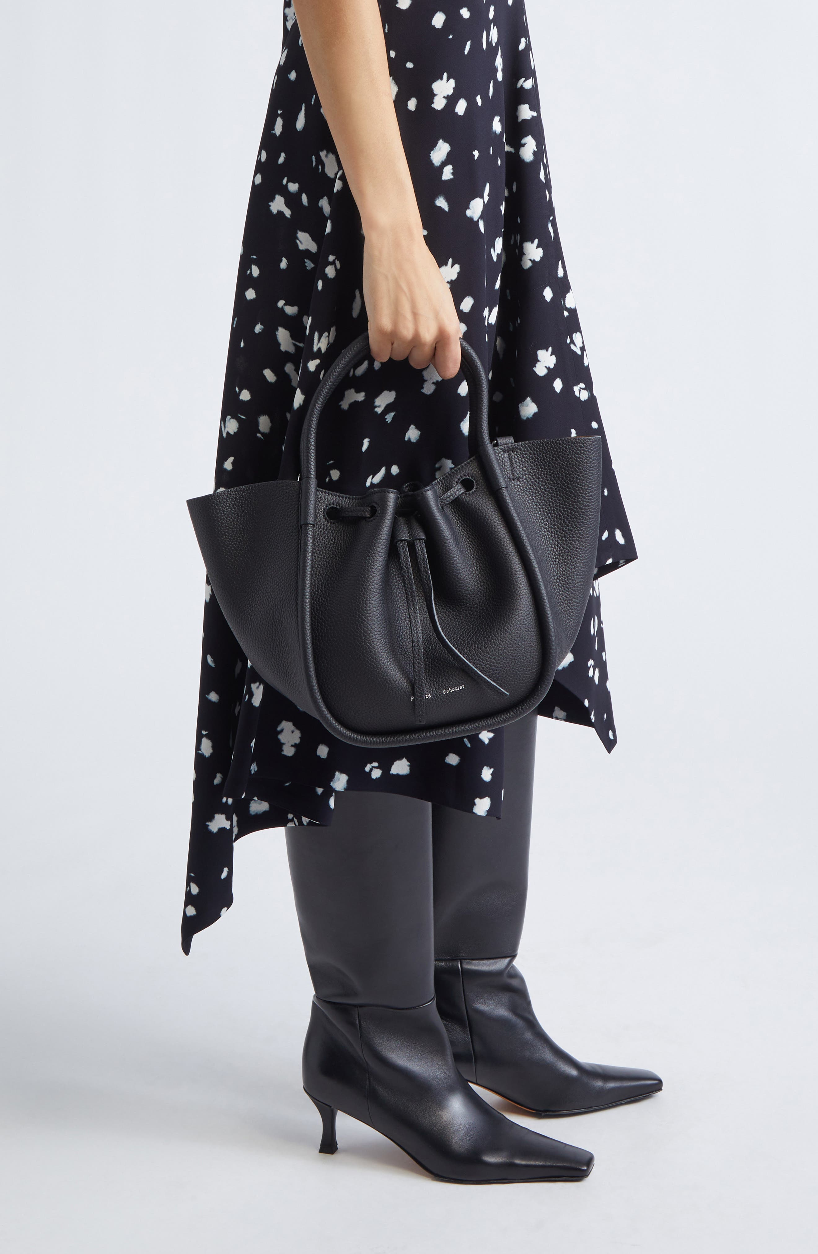 Proenza Schouler Small Ruched Suede Tote, Alternate, color, Black