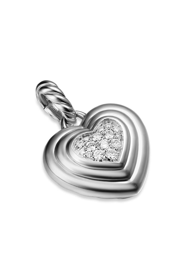 Puffy Heart Amulet in Sterling Silver with Diamonds, 17mm, Alternate, color, STERLING SILVER