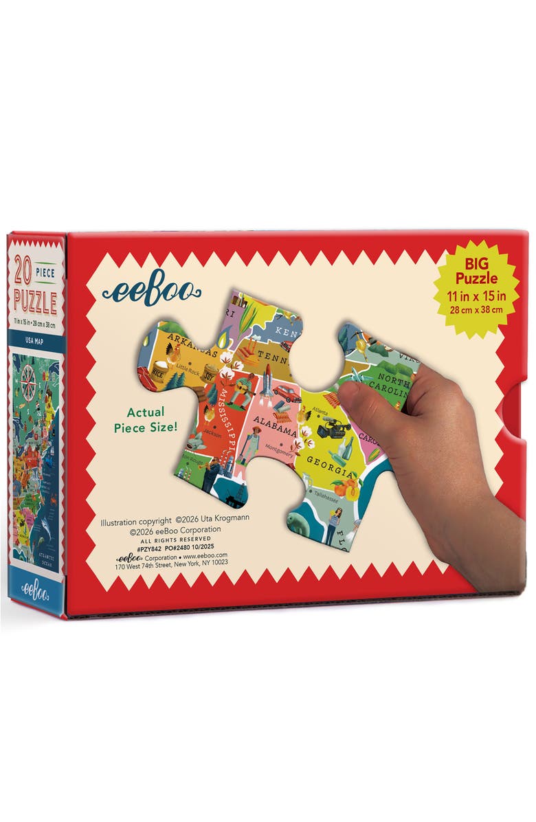 eeBoo USA Map, 20 Piece Puzzle, 11x15 Inch Geography & Cultural Awareness Jigsaw, Alternate, color, Multicolored