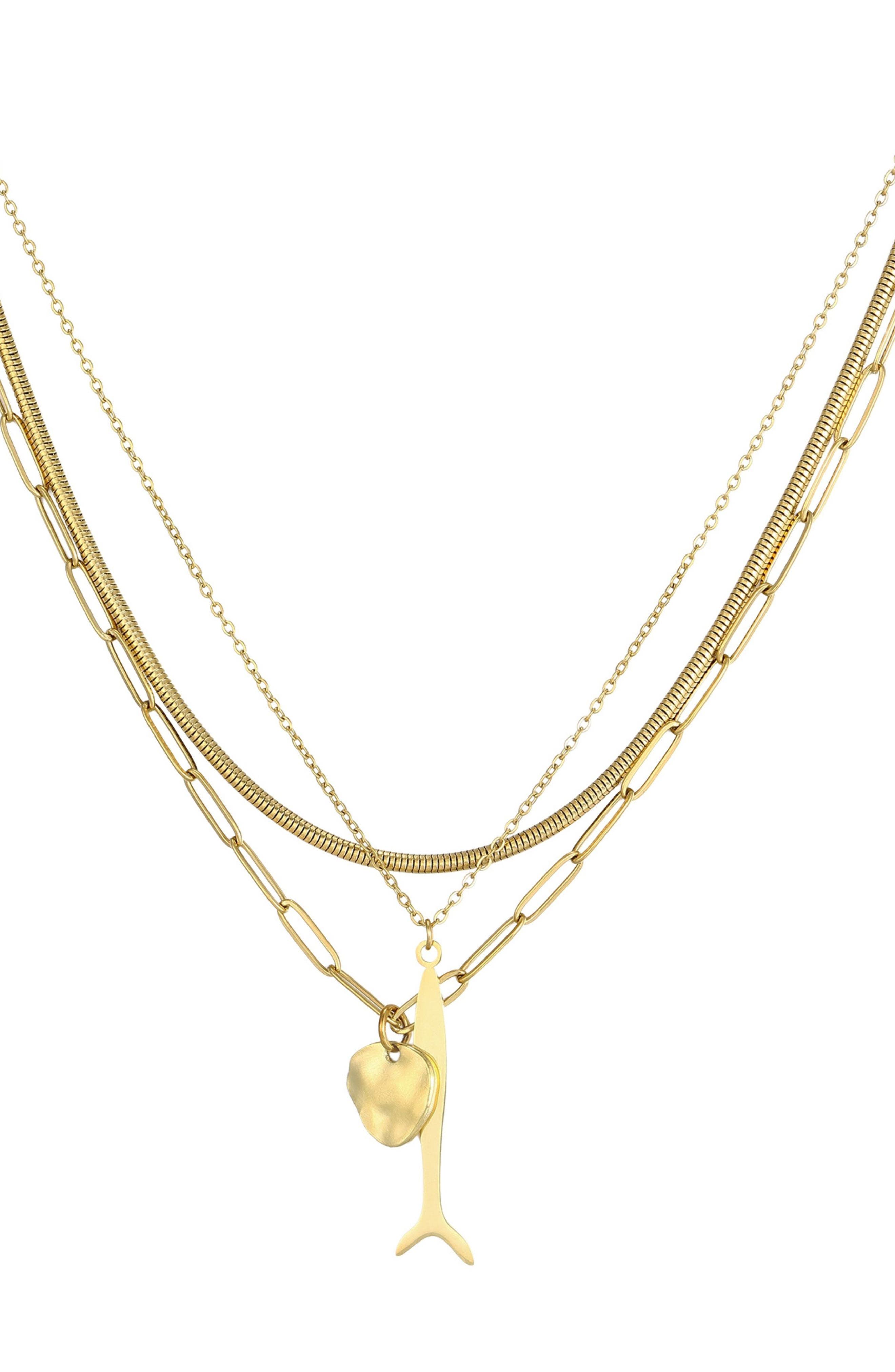 Adornia Set of 3 Tarnish Resistant 18K Gold Plated Chain & Pendant Necklaces