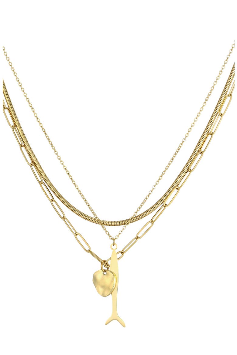Set of 3 Tarnish Resistant 18K Gold Plated Chain & Pendant Necklaces, Main, color, GOLD