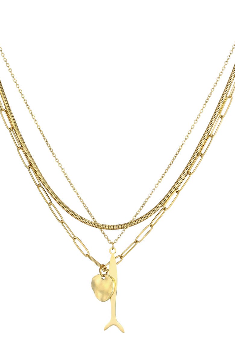 Adornia Set of 3 Tarnish Resistant 18K Gold Plated Chain & Pendant Necklaces, Main, color, Gold