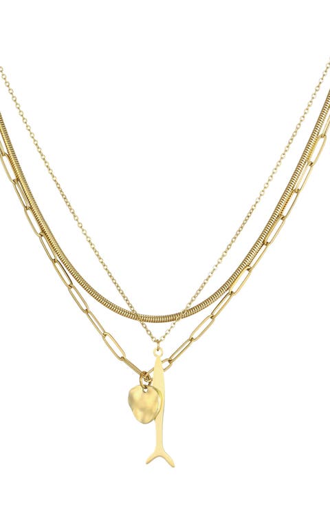 Set of 3 Tarnish Resistant 18K Gold Plated Chain & Pendant Necklaces
