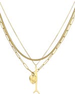 Adornia Set of 3 Tarnish Resistant 18K Gold Plated Chain & Pendant Necklaces