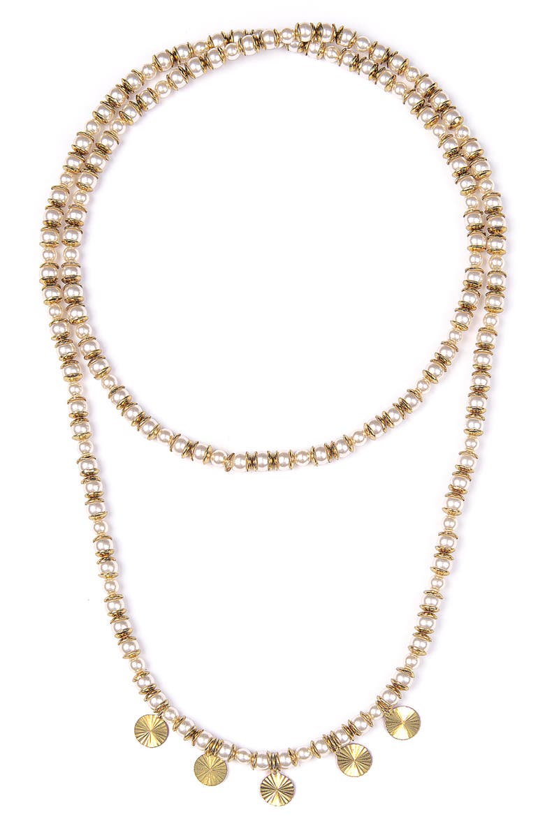 Deepa Gurnani Malena Beaded Charm Necklace, Main, color, Ivory