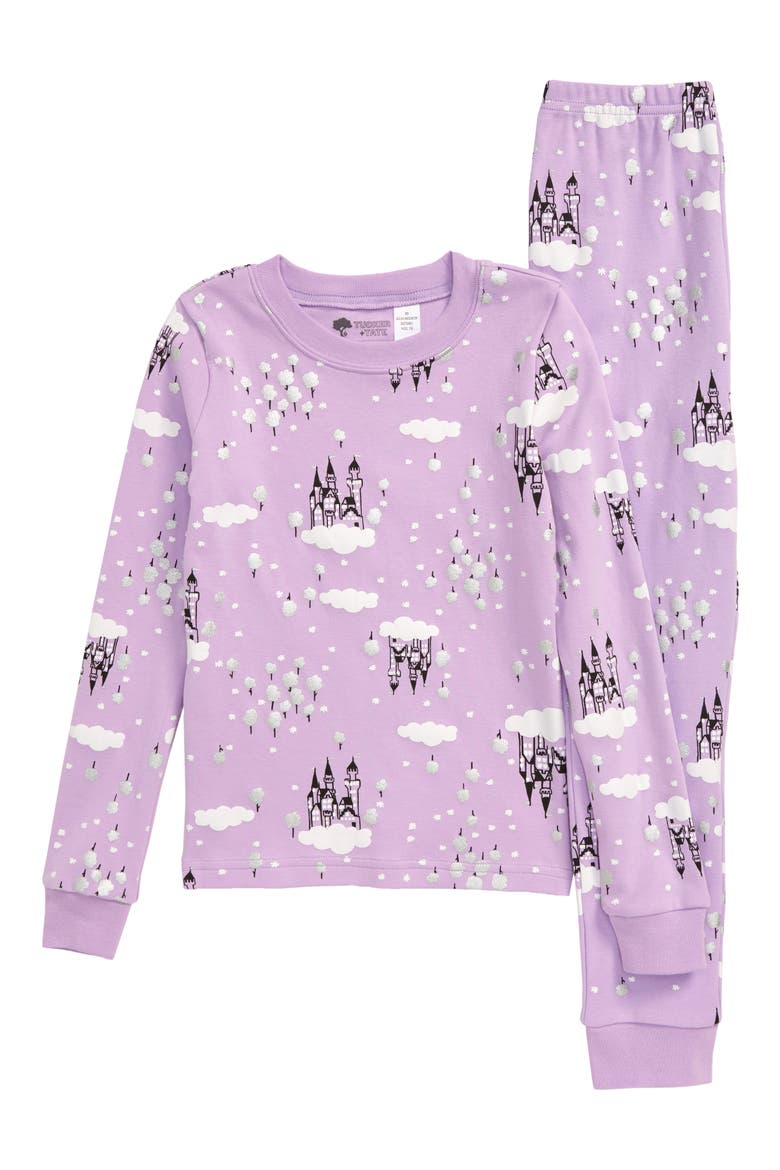 Fitted Two-Piece Pajamas, Main, color, PURPLE FEMININE FAIRYTALE