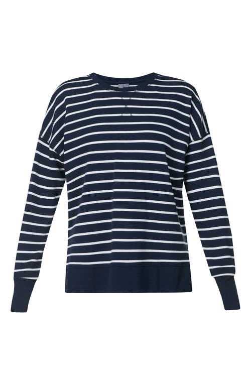 Sweaty Betty Womens After Class Longline Striped Cotton-blend Jumper Navy Blue Stripe In Navy Blue Stripe