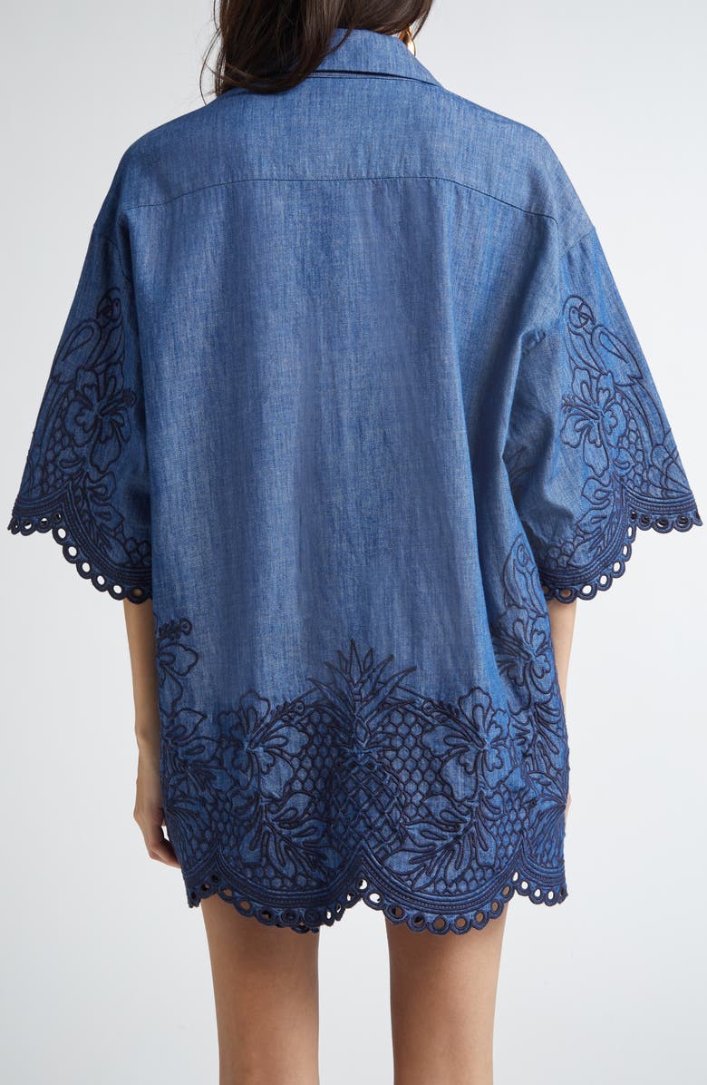 Zimmermann Coco Embroidered Chambray Shirt, Alternate, color, Railway Blue