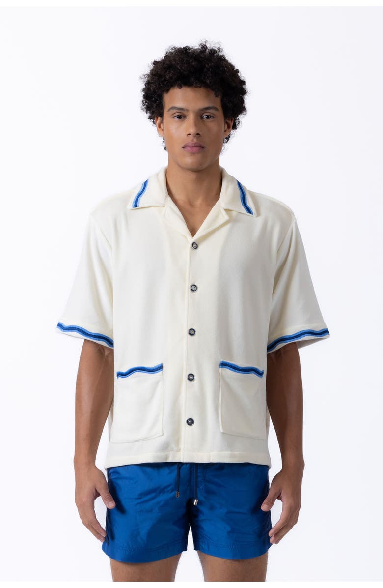 PRINCE & BOND Luka Wave Embroidered Terry Shirt, Main, color, Off White/Blue