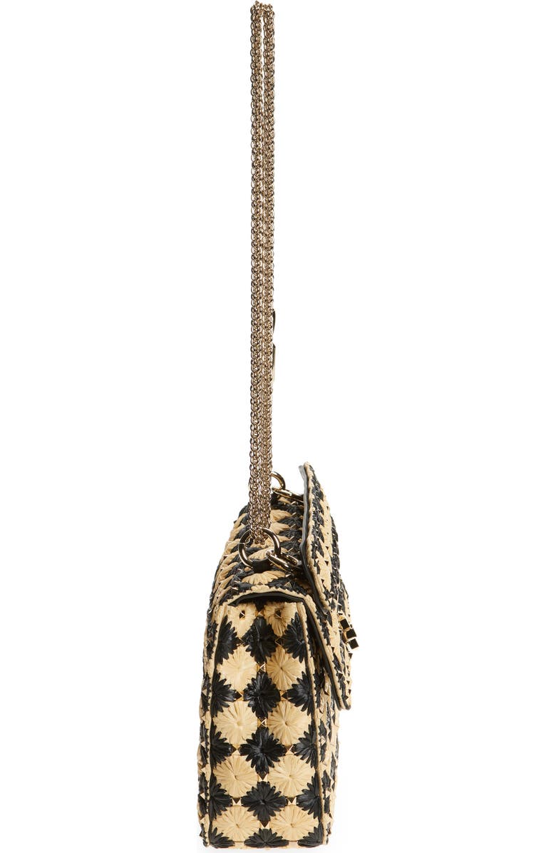 Valentino Garavani Medium Rockstud Spike Check Raffia Shoulder Bag, Alternate, color,