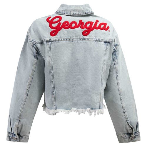 Hype And Vice Denim Georgia Bulldogs Lightwash Full-button Jean Jacket In Blue