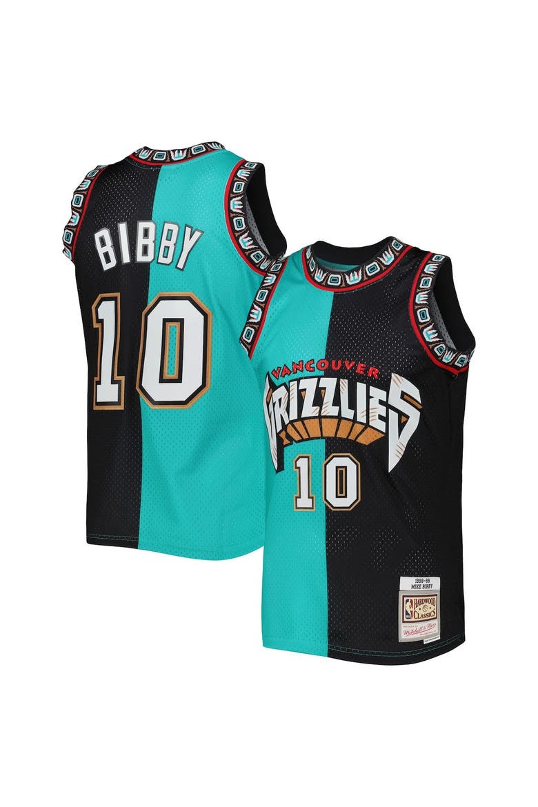 Men's Mitchell & Ness Mike Bibby Turquoise/Black Vancouver Grizzlies Hardwood Classics 1998-99 Split Swingman Jersey, Alternate, color, Turquoise