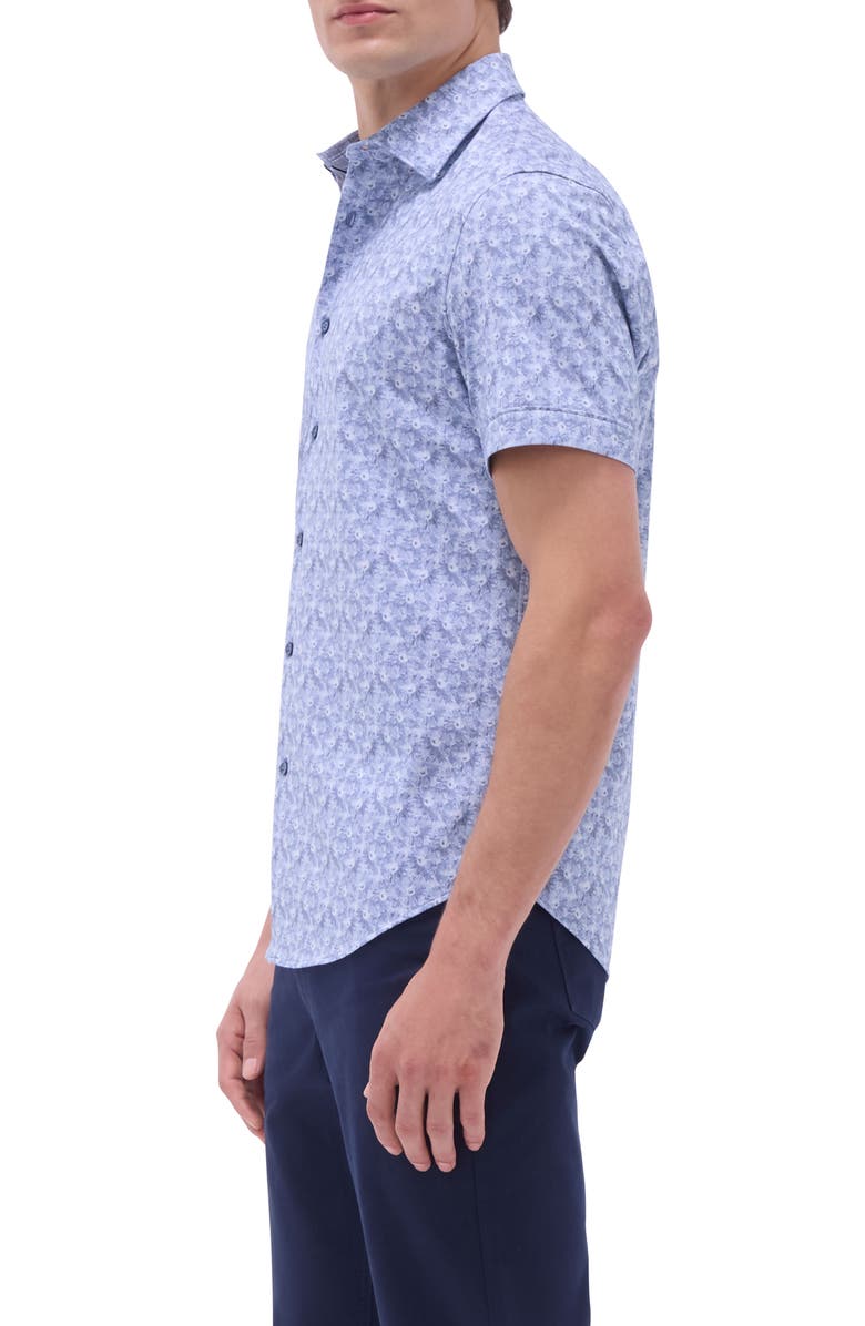 Bugatchi Myron OoohCotton<sup>®</sup> Short Sleeve Floral Button-Up Shirt, Alternate, color, Steel