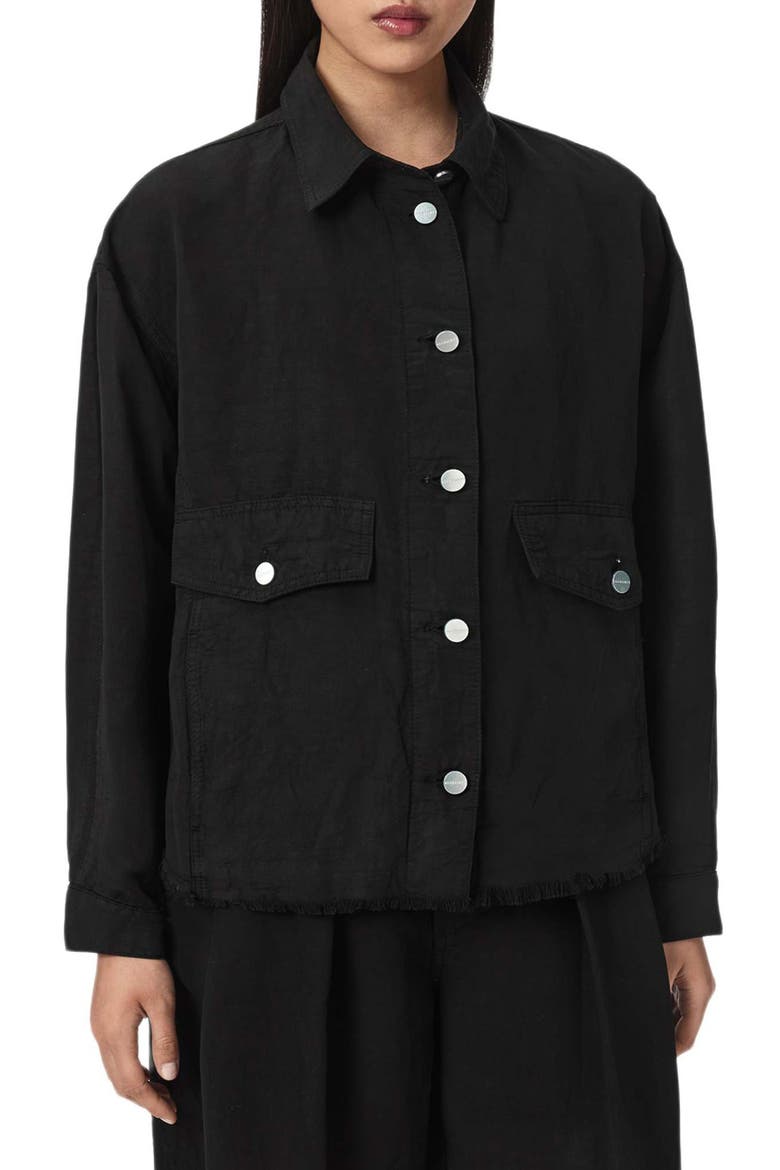 Hettie Linen Blend Shacket, Main, color, BLACK