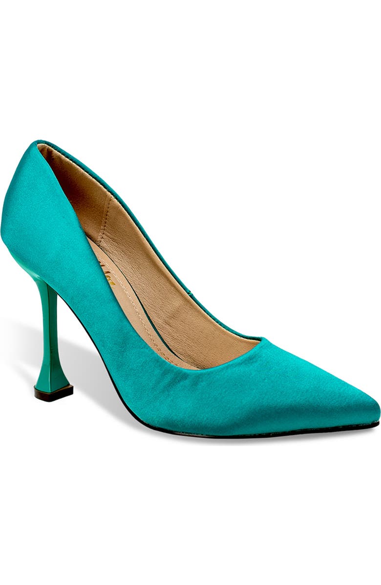CHASE AND CHLOE Yasmin Pointed Toe Pump, Main, color, Turquoise Satin