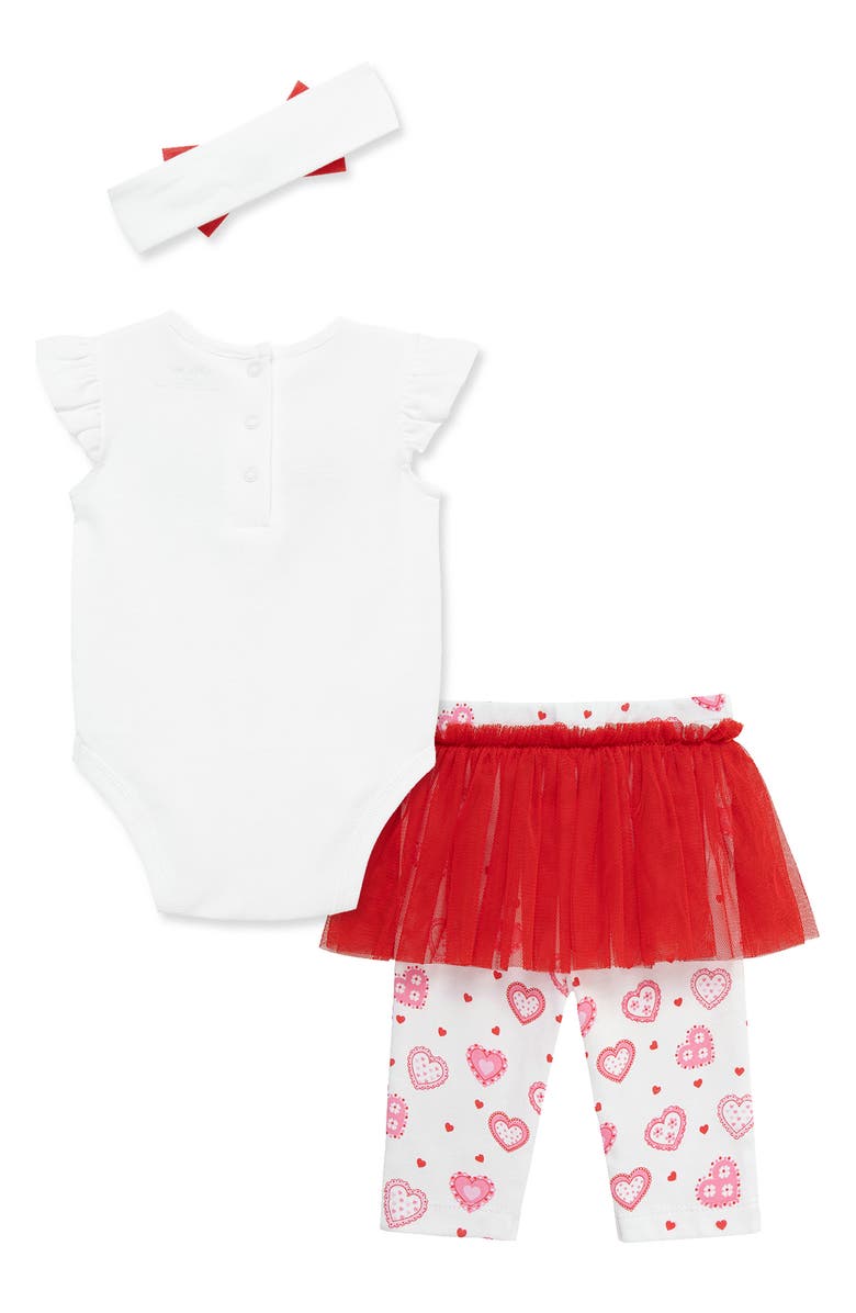 Little Me Sweetheart Embroidered Bodysuit, Tutu Leggings & Headband Set, Alternate, color, Red