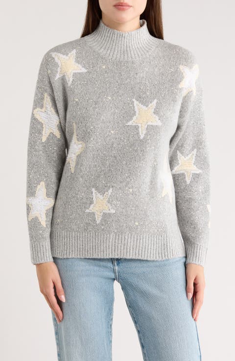 Star Mock Neck Pullover Sweater