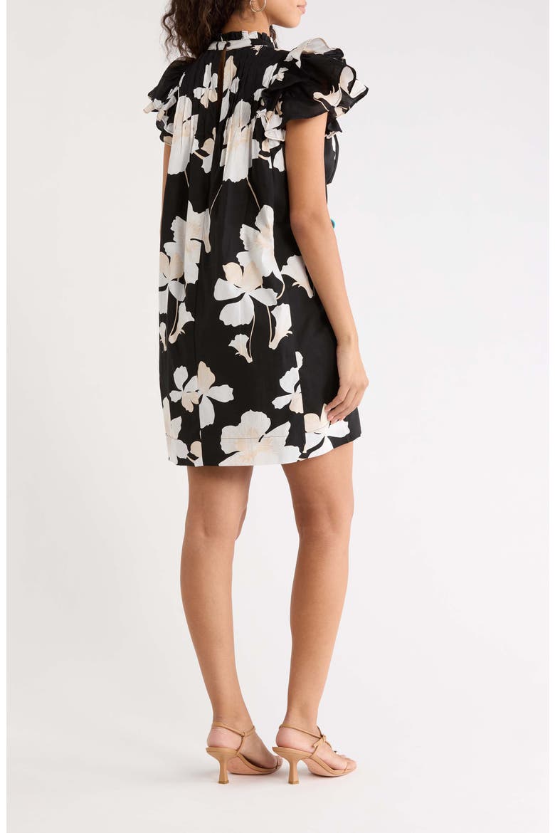 Medina Floral Pleated Flutter Sleeve Shift Minidress, Alternate, color, BLACK GREY