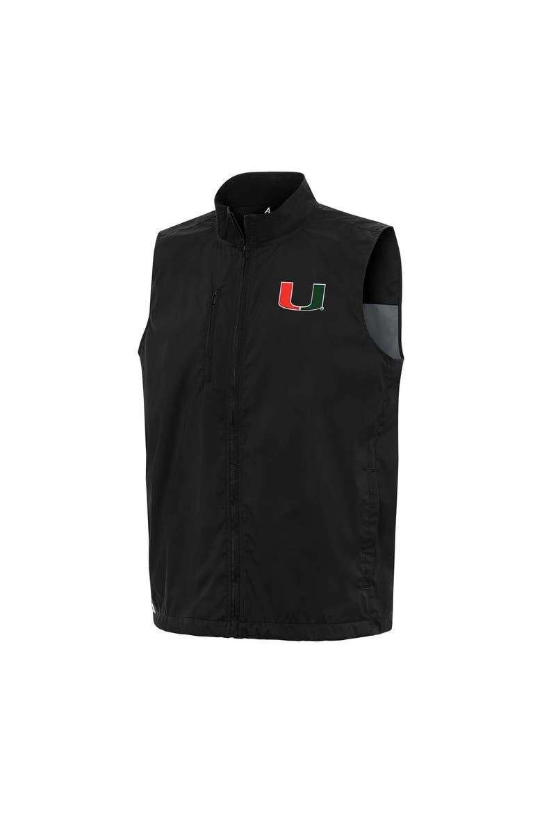 Men's Antigua  Black Miami Hurricanes Brisk Full-Zip Vest, Main, color, Black