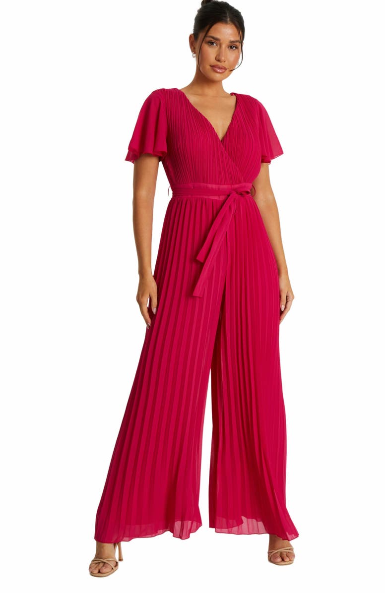 QUIZ Chiffon Pleated Palazzo Jumpsuit, Main, color, 